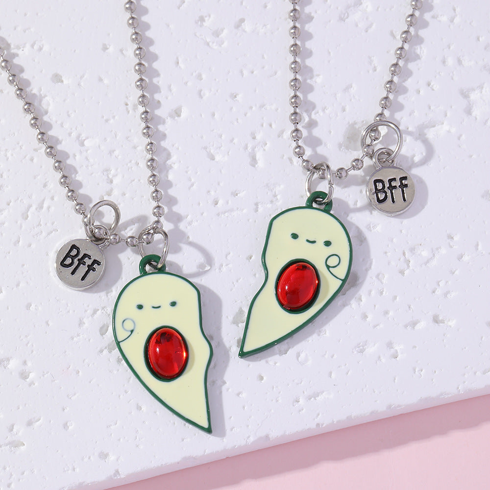 Venta al por mayor aleación mejor amigo corazón aguacate colgante collar